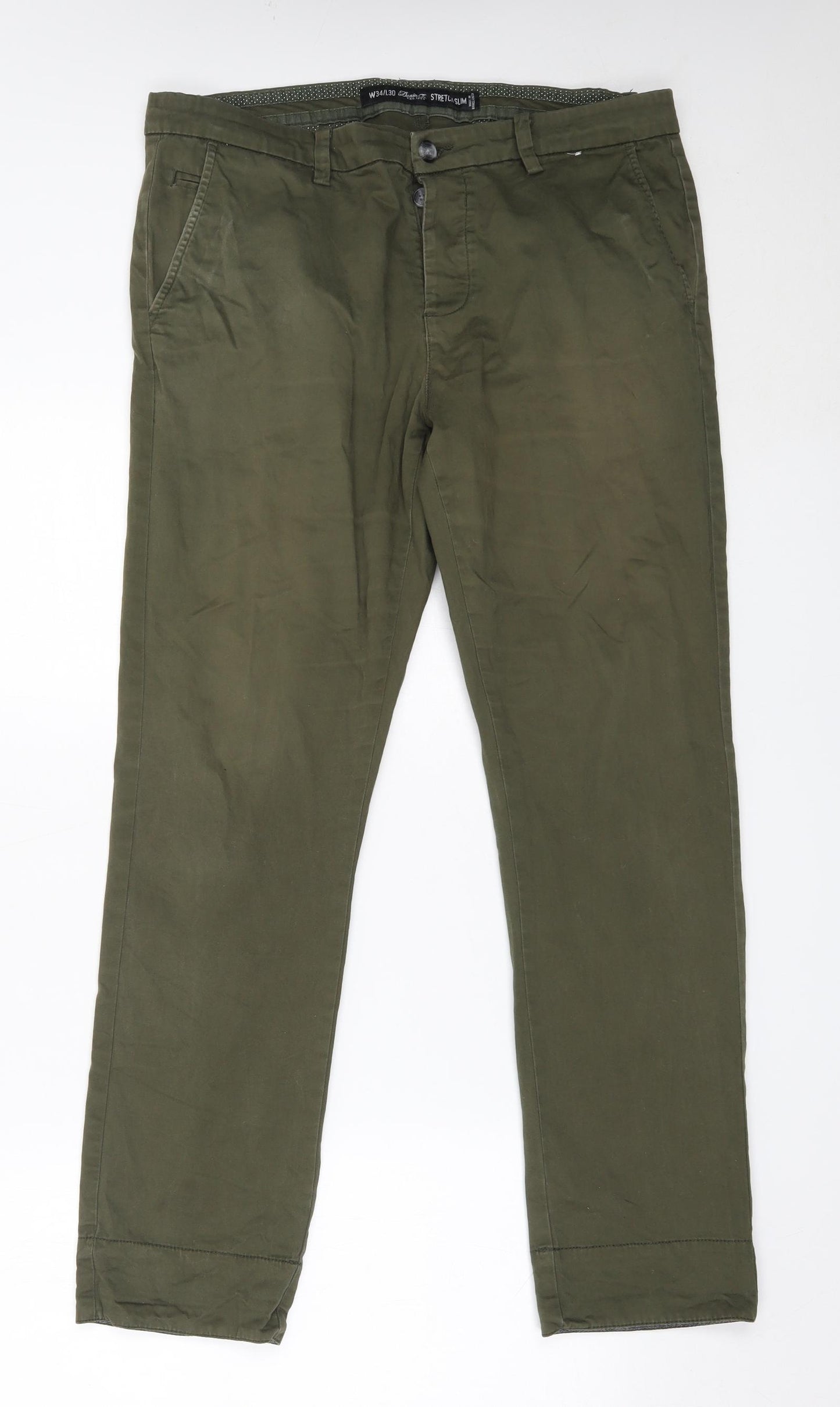 Primark Mens Green  Cotton Chino Trousers Size 34 in L30 in Regular