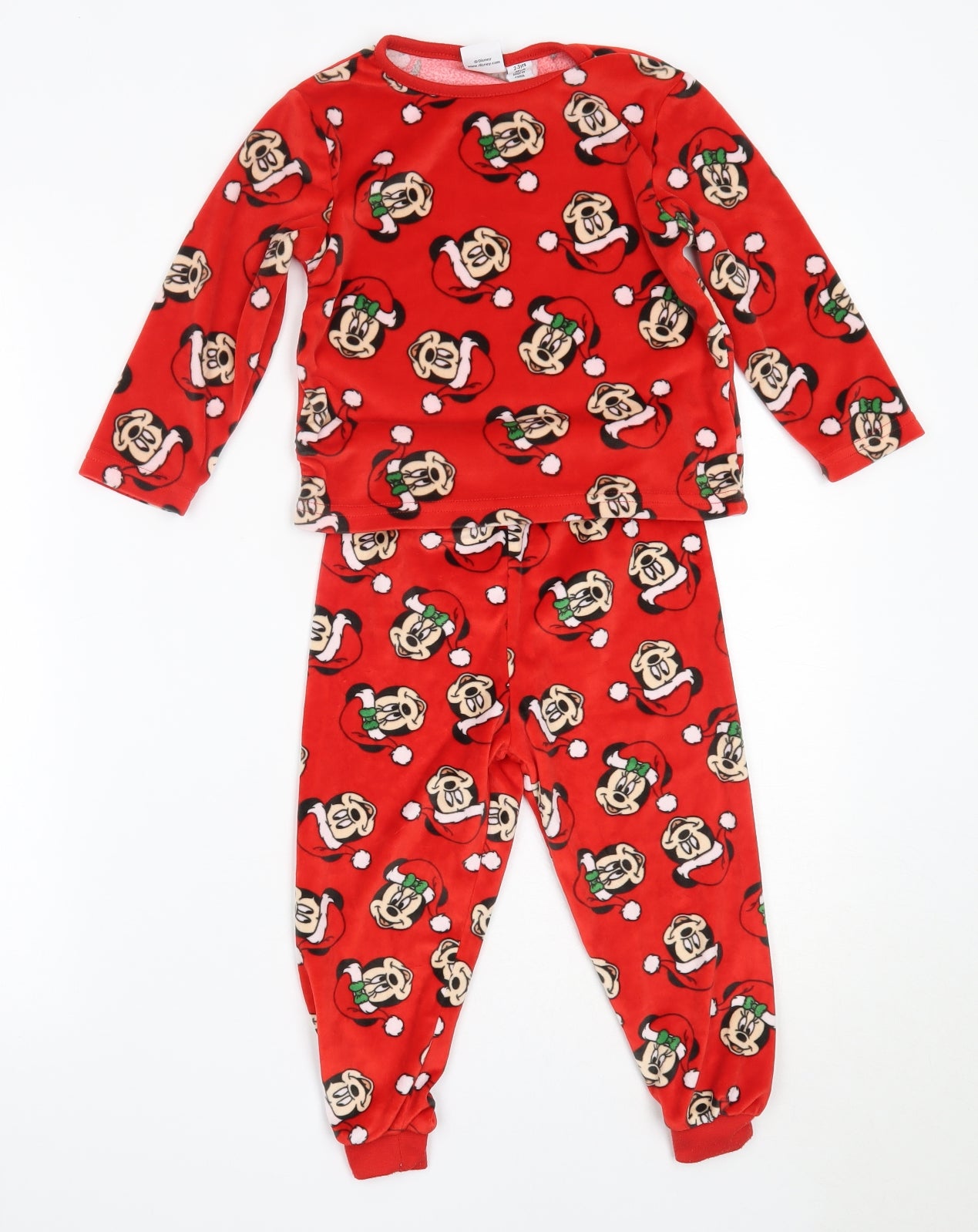 Primark Boys Red Solid Polyester  Pyjama Set Size 2-3 Years   - Mickey Mouse Christmas
