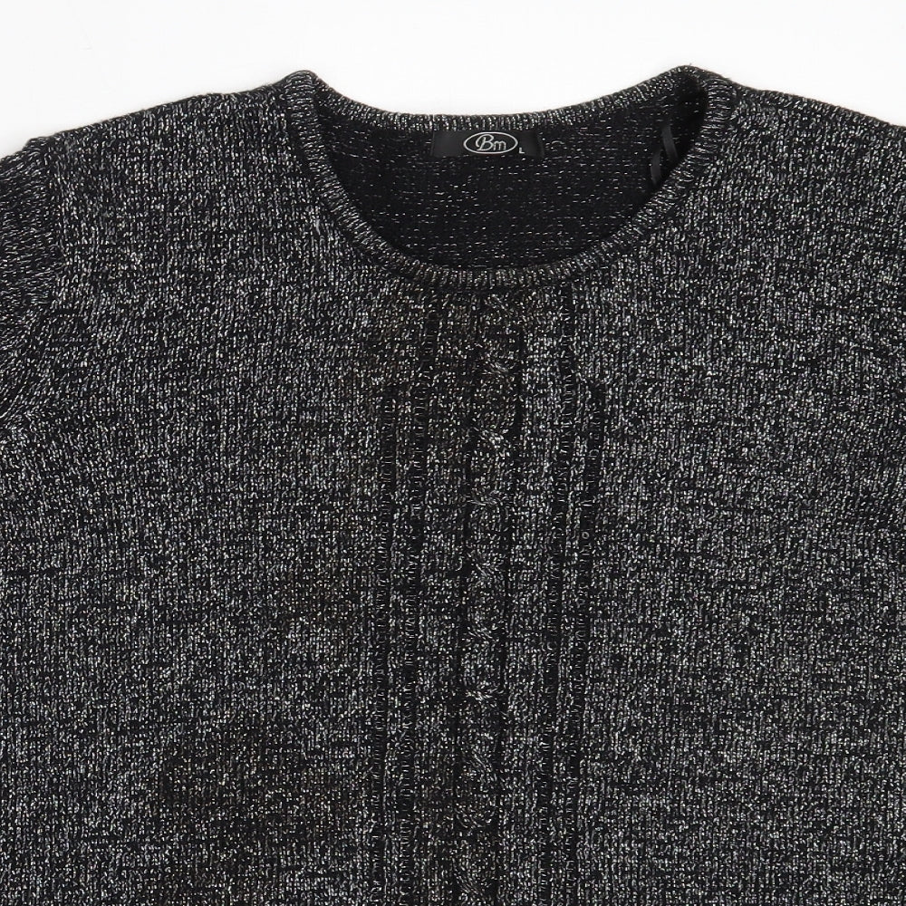 BM Womens Black Round Neck  Acrylic Pullover Jumper Size L
