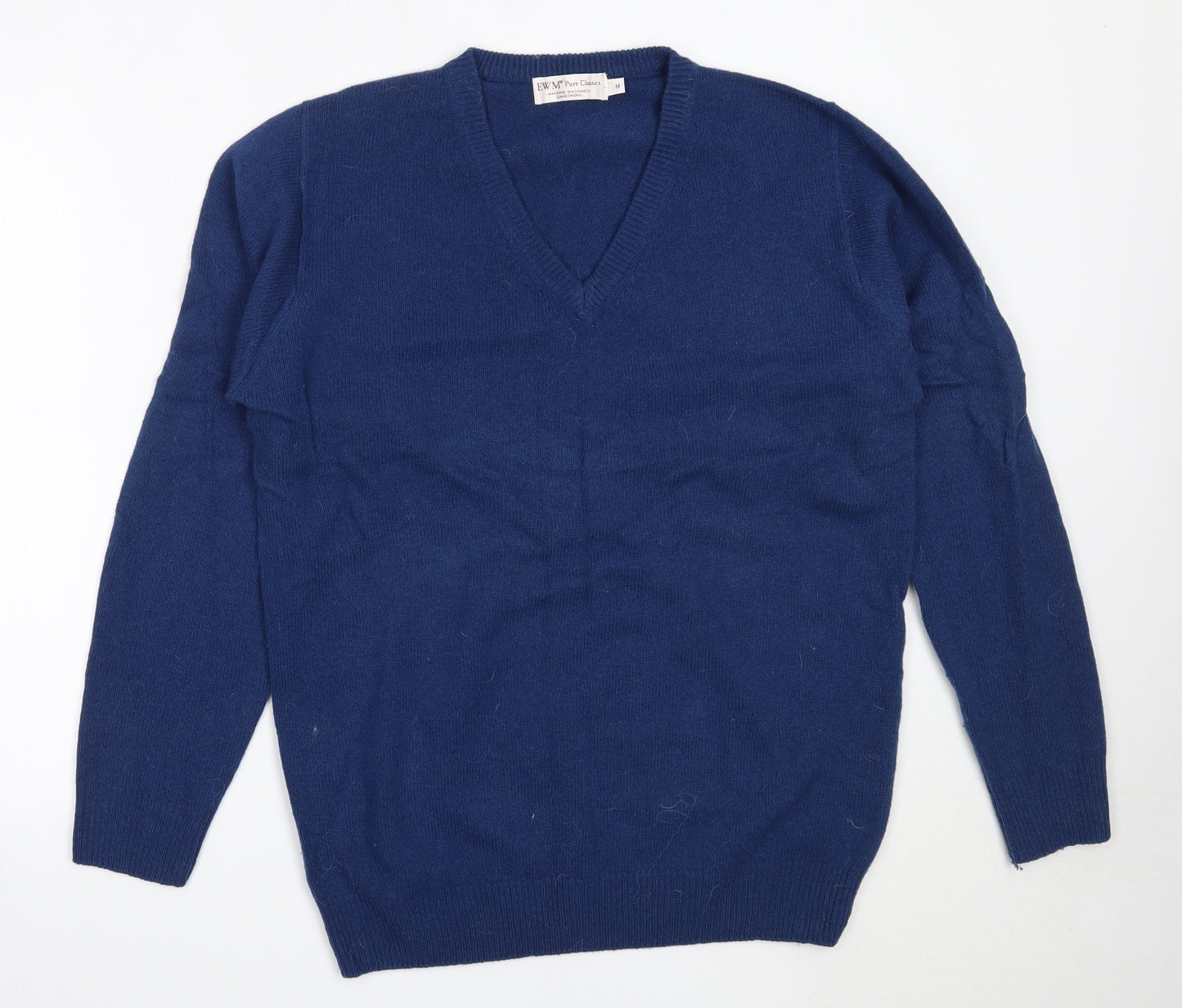 EWM Mens Blue V-Neck  Wool Pullover Jumper Size M