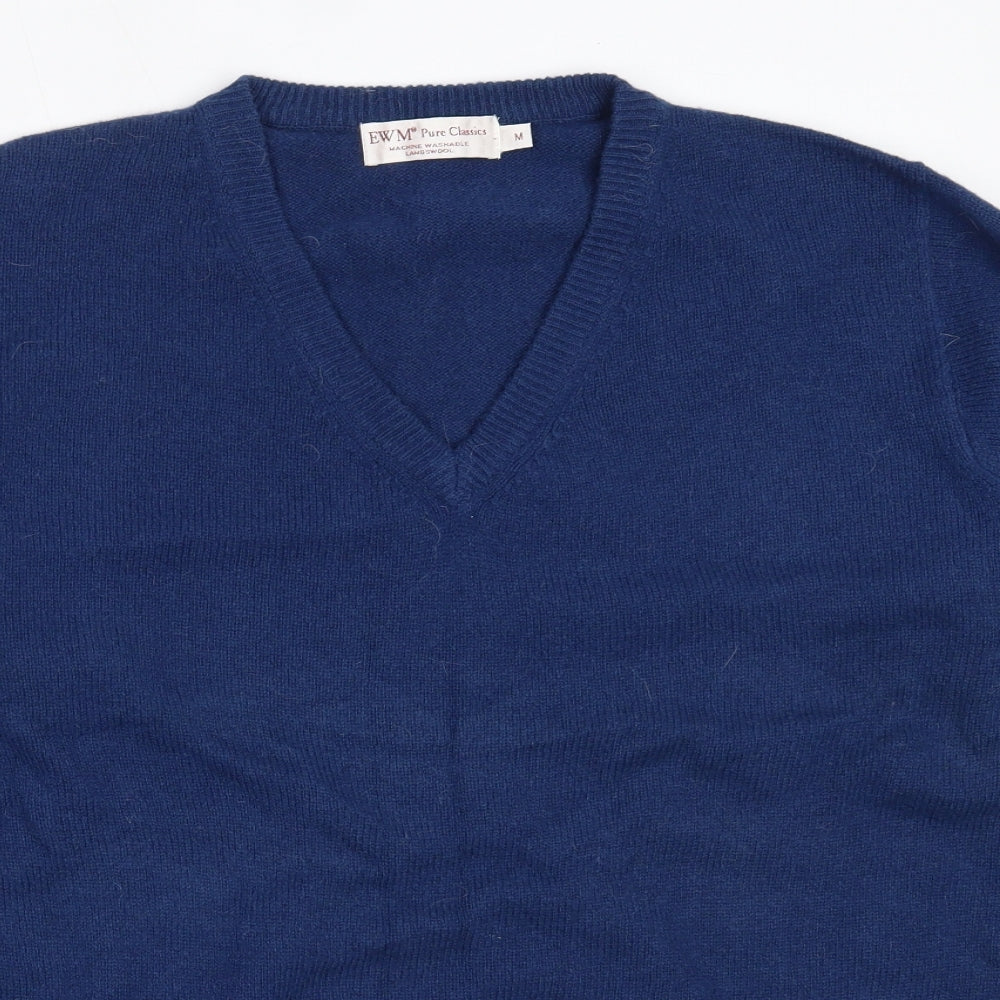 EWM Mens Blue V-Neck  Wool Pullover Jumper Size M