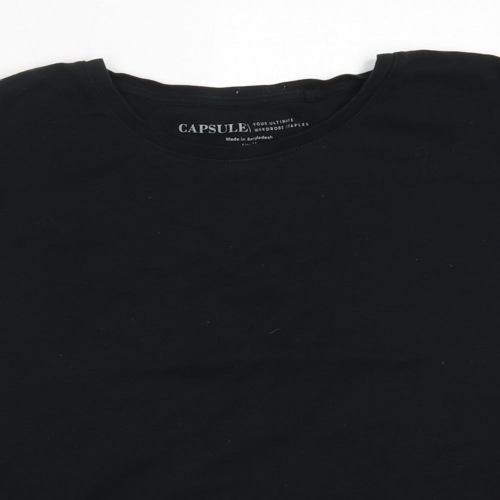 Capsule Womens Black  Cotton Basic T-Shirt Size 24 Round Neck