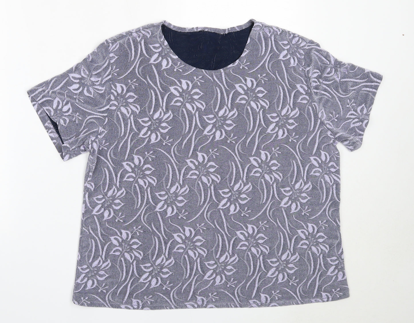 Berkertex Womens Blue Floral Polyester Basic T-Shirt Size 18 Round Neck