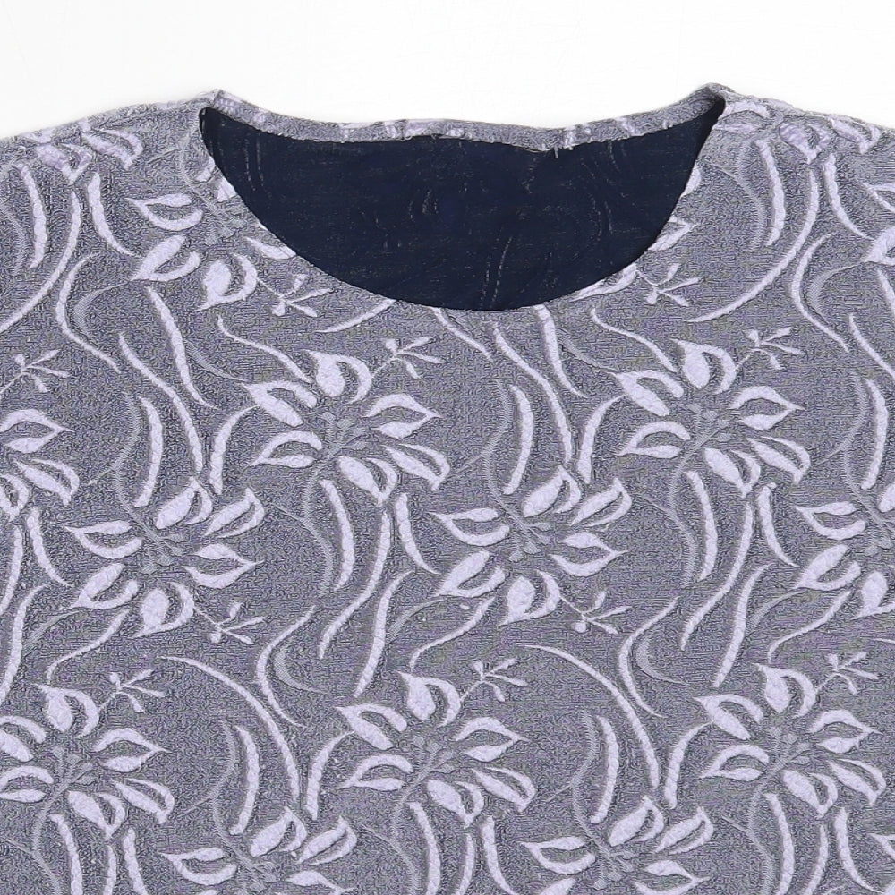 Berkertex Womens Blue Floral Polyester Basic T-Shirt Size 18 Round Neck