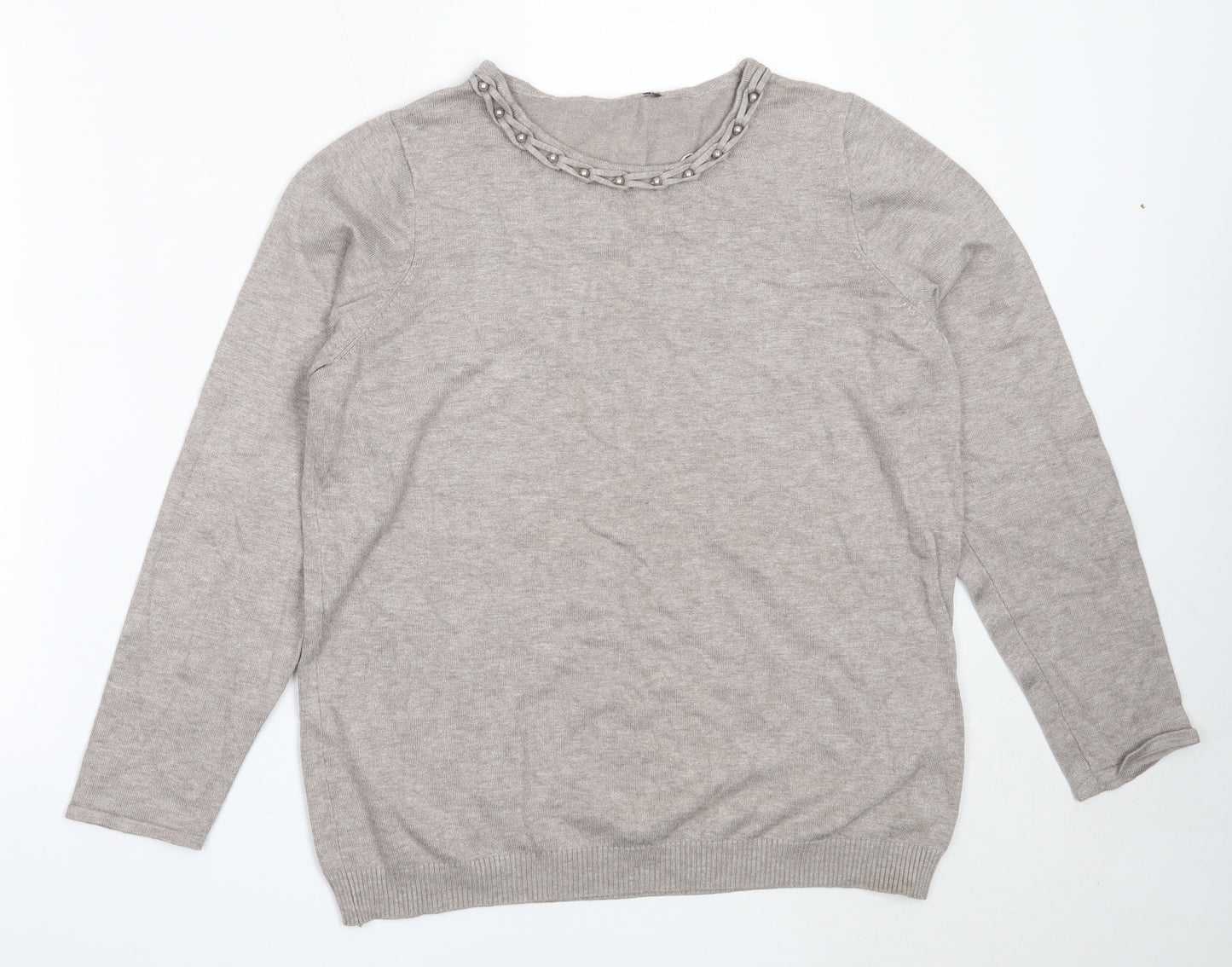 Preworn Womens Grey Round Neck  Viscose Pullover Jumper Size 16