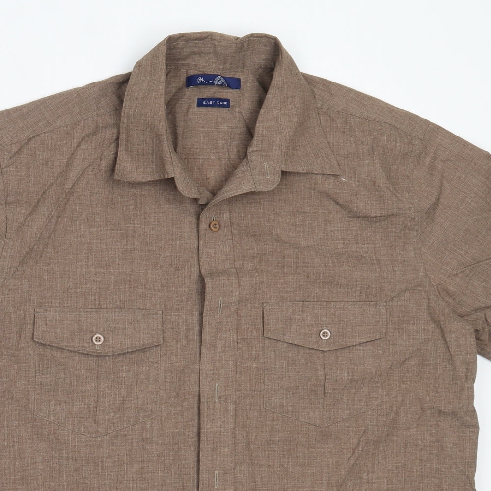 BHS Mens Brown  Polyester  Button-Up Size M Collared