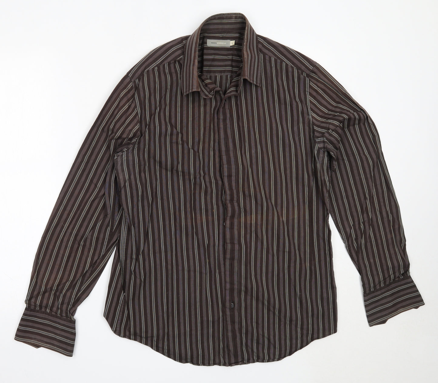 RJR.John Rocha Mens Brown Striped Cotton  Button-Up Size M Collared