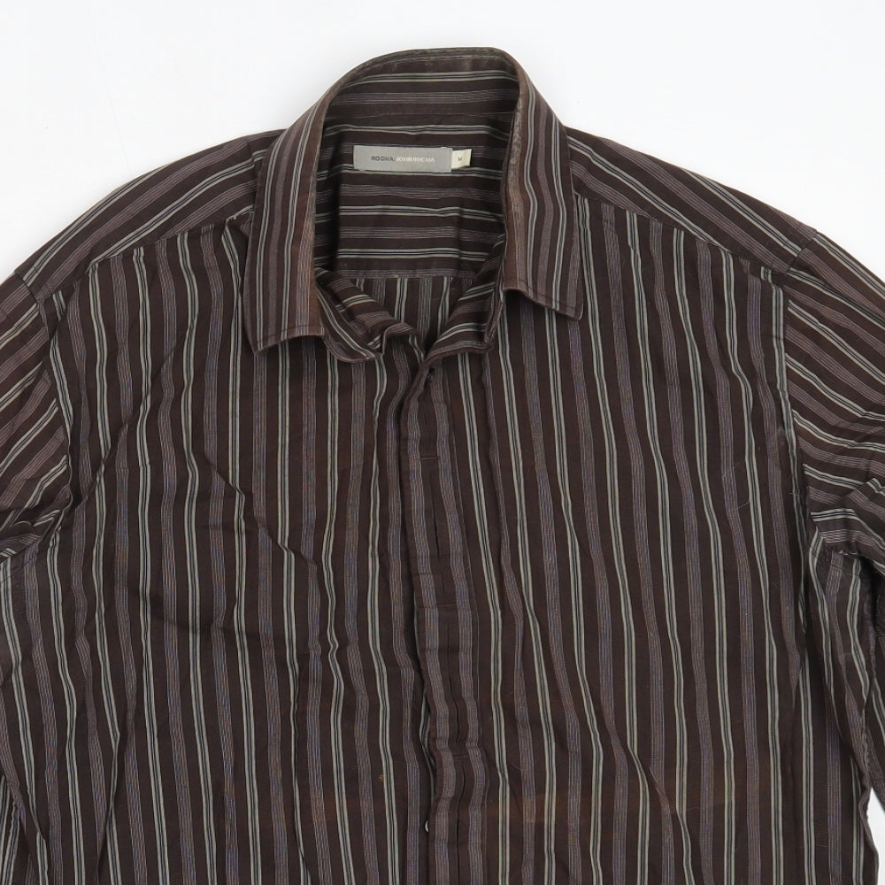 RJR.John Rocha Mens Brown Striped Cotton  Button-Up Size M Collared