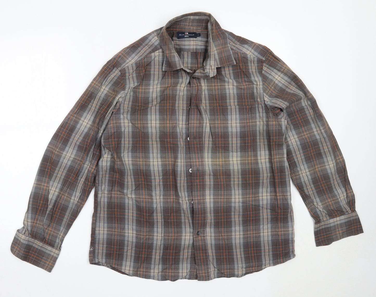 Marks and Spencer Mens Brown Check Cotton  Button-Up Size L Collared