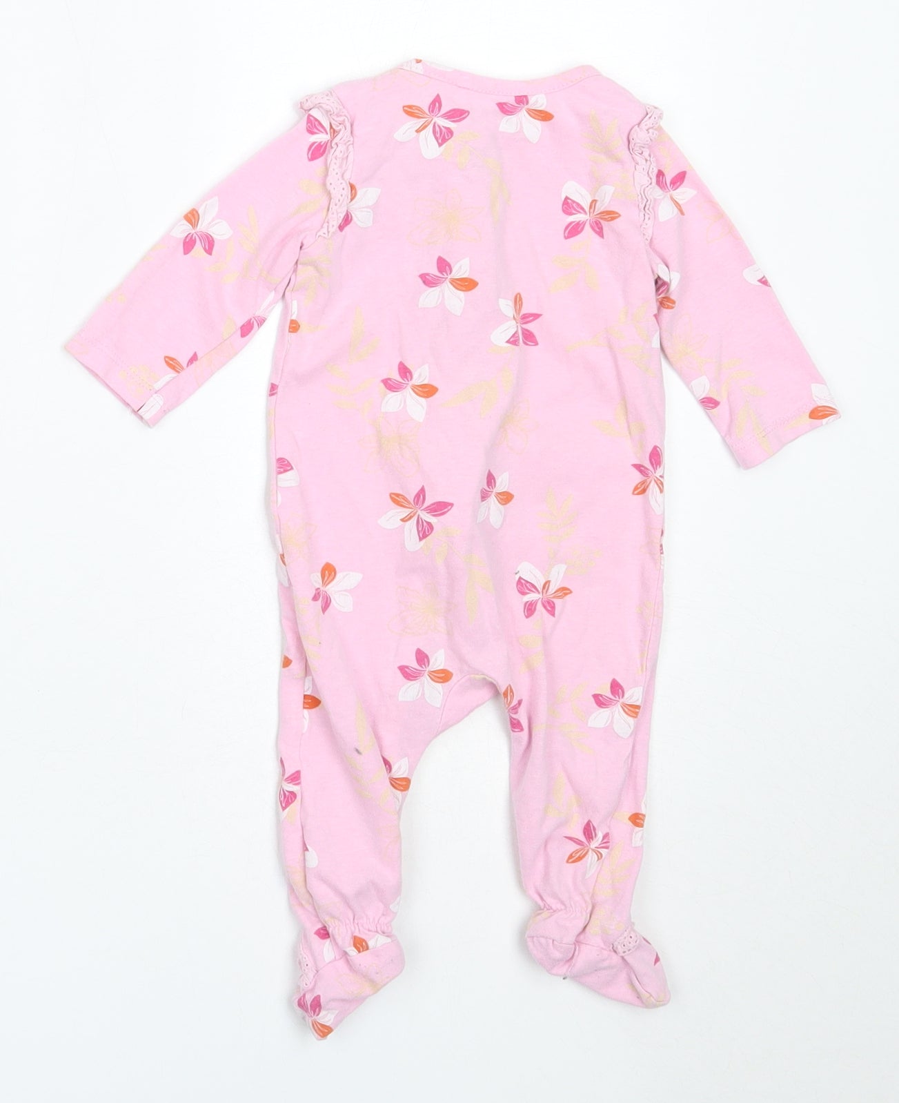 Preworn Girls Pink Floral Cotton Babygrow One-Piece Size 3-6 Months