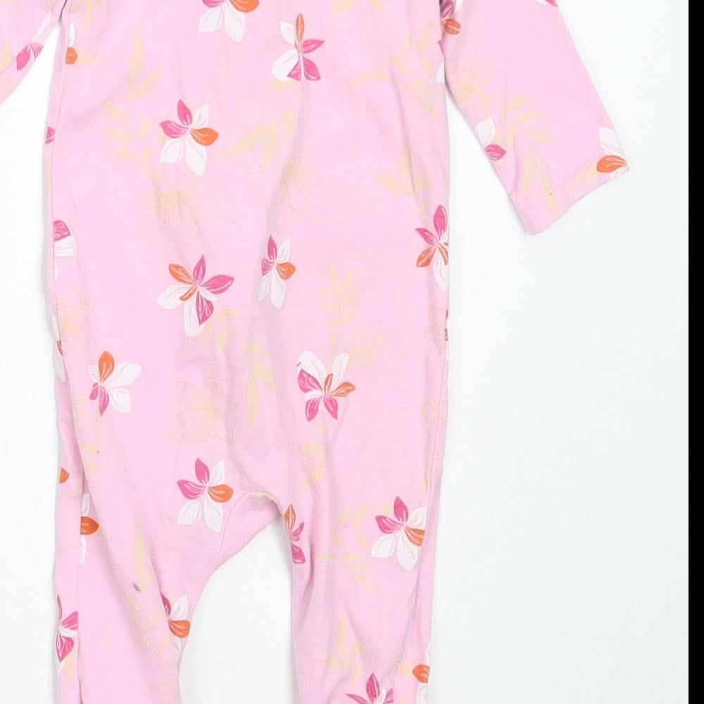 Preworn Girls Pink Floral Cotton Babygrow One-Piece Size 3-6 Months