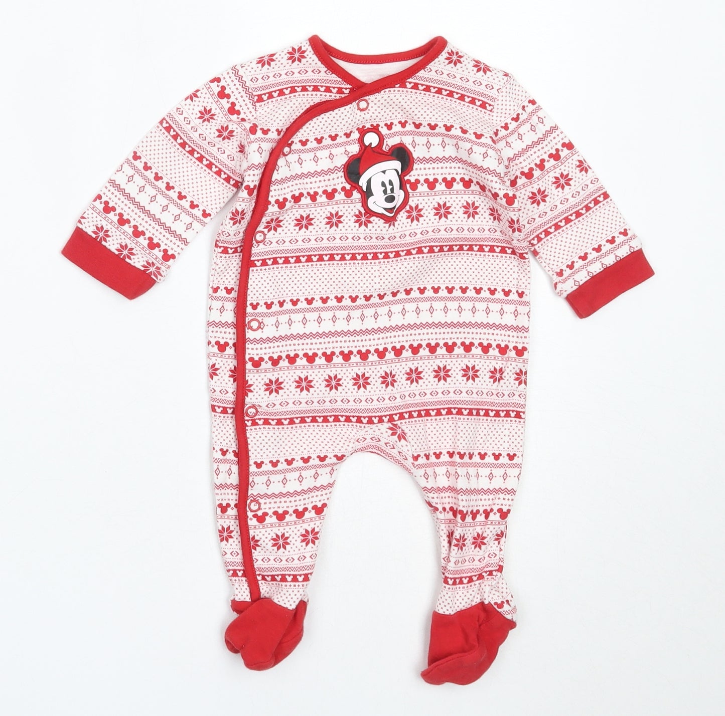 George Boys Red Fair Isle Cotton Babygrow One-Piece Size 3-6 Months   - Christmas Mickey Mouse