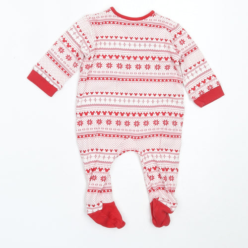George Boys Red Fair Isle Cotton Babygrow One-Piece Size 3-6 Months   - Christmas Mickey Mouse