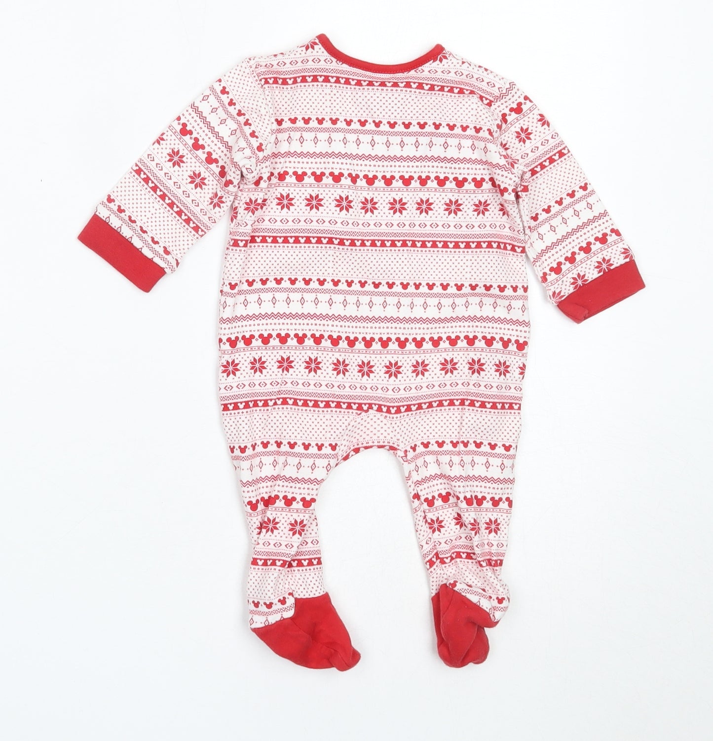 George Boys Red Fair Isle Cotton Babygrow One-Piece Size 3-6 Months   - Christmas Mickey Mouse