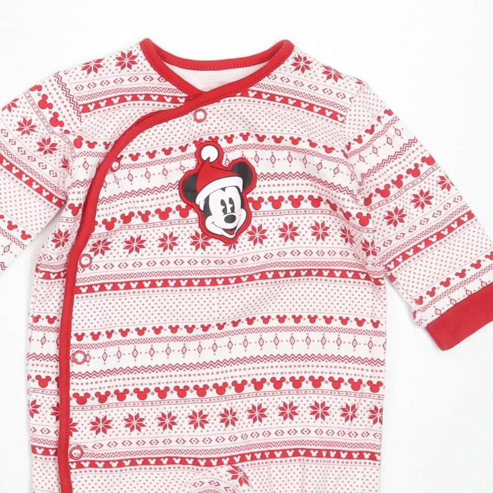 George Boys Red Fair Isle Cotton Babygrow One-Piece Size 3-6 Months   - Christmas Mickey Mouse