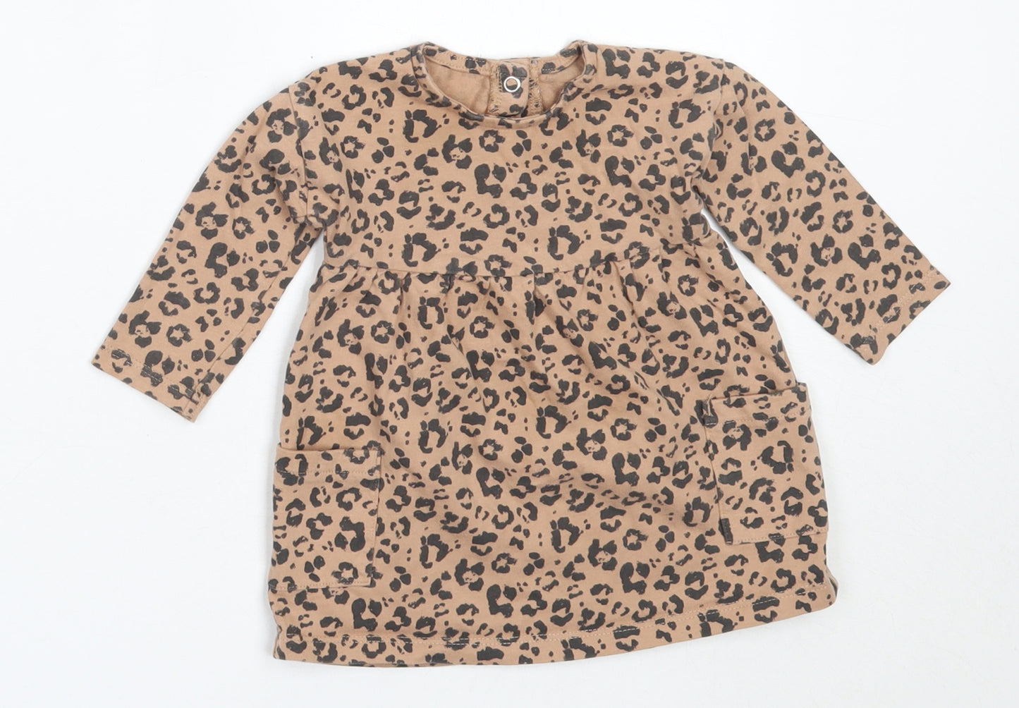 George Girls Beige Animal Print Cotton Fit & Flare  Size 3-6 Months  Round Neck