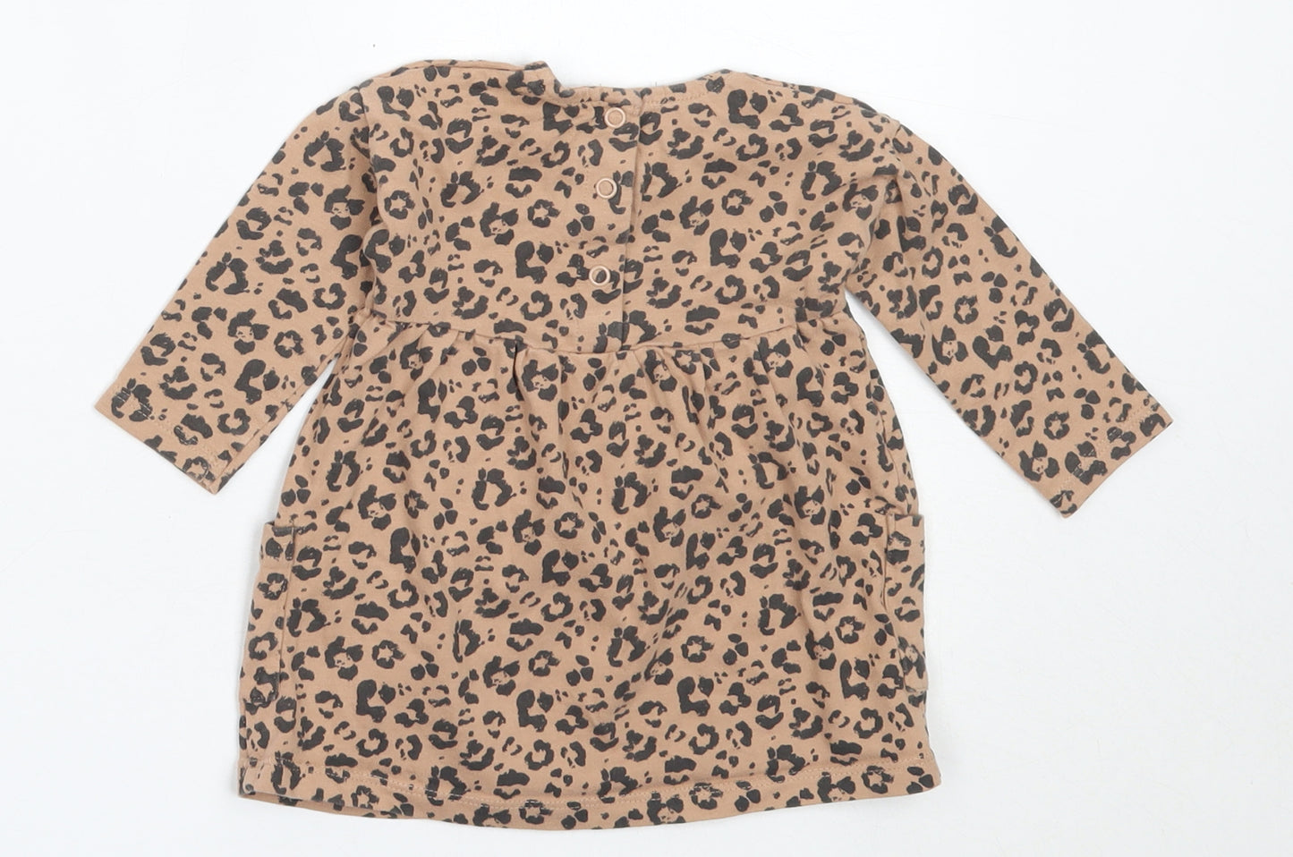 George Girls Beige Animal Print Cotton Fit & Flare  Size 3-6 Months  Round Neck