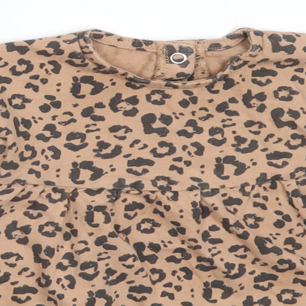 George Girls Beige Animal Print Cotton Fit & Flare  Size 3-6 Months  Round Neck