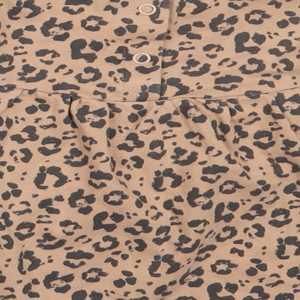 George Girls Beige Animal Print Cotton Fit & Flare  Size 3-6 Months  Round Neck