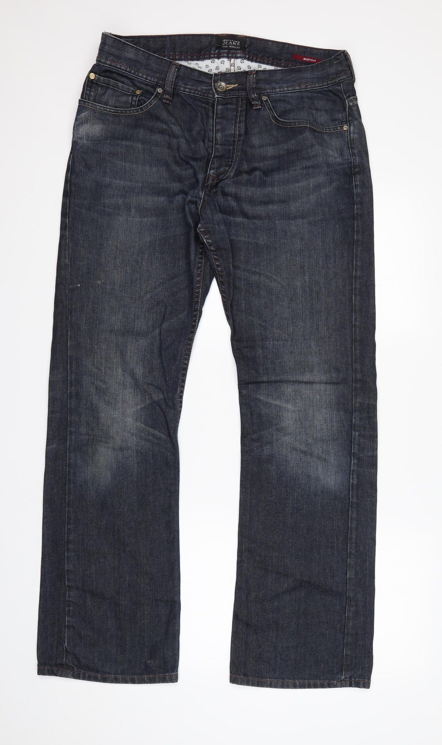 Jeff Banks Mens Blue  Cotton Bootcut Jeans Size 34 L32 in Regular
