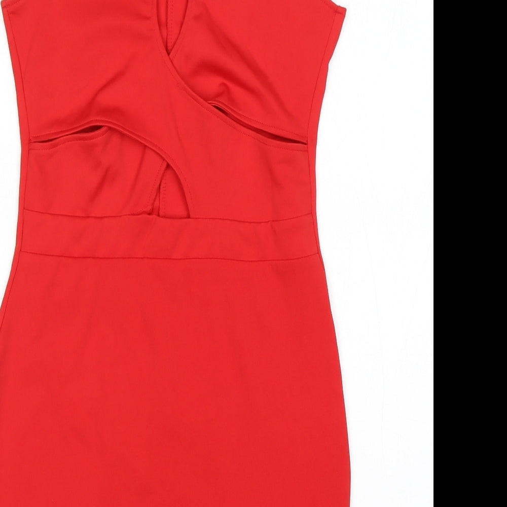 Preworn Womens Red  Polyester Bodycon  Size M  Round Neck