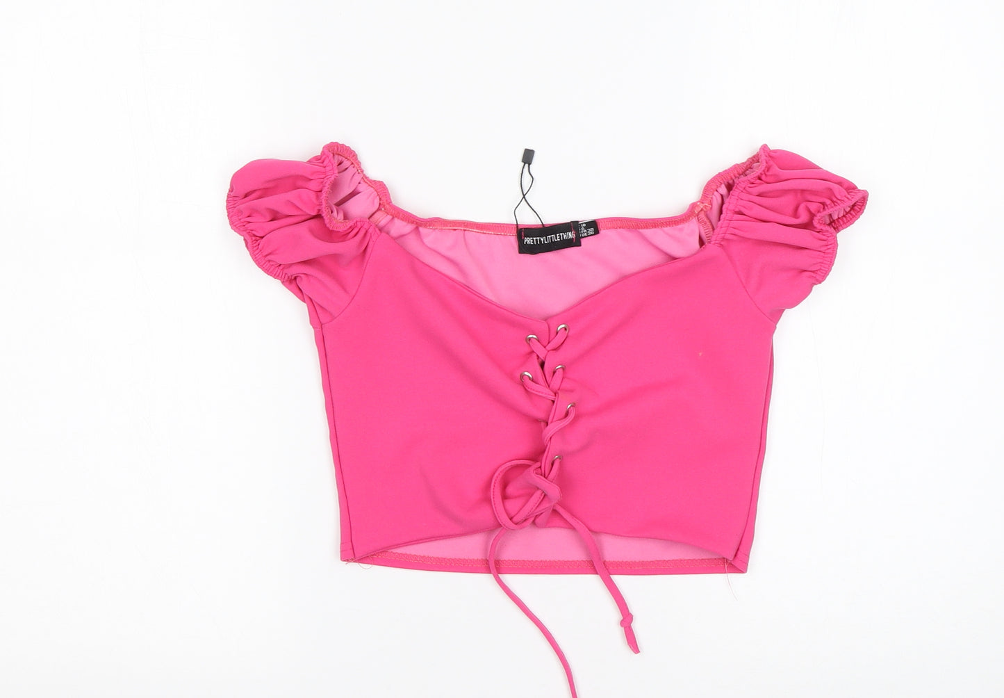 PRETTYLITTLETHING Womens Pink  Polyester Cropped Blouse Size 10 V-Neck