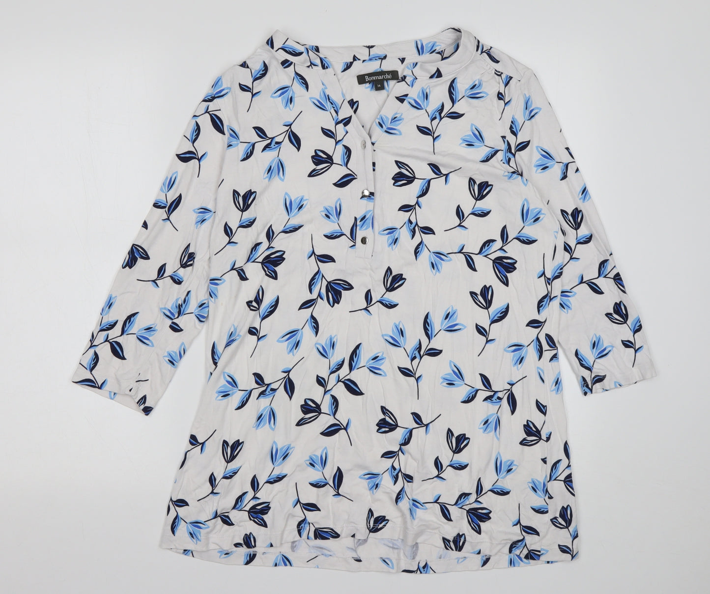 Bonmarche Womens Multicoloured Floral Viscose Basic T-Shirt Size 14 V-Neck