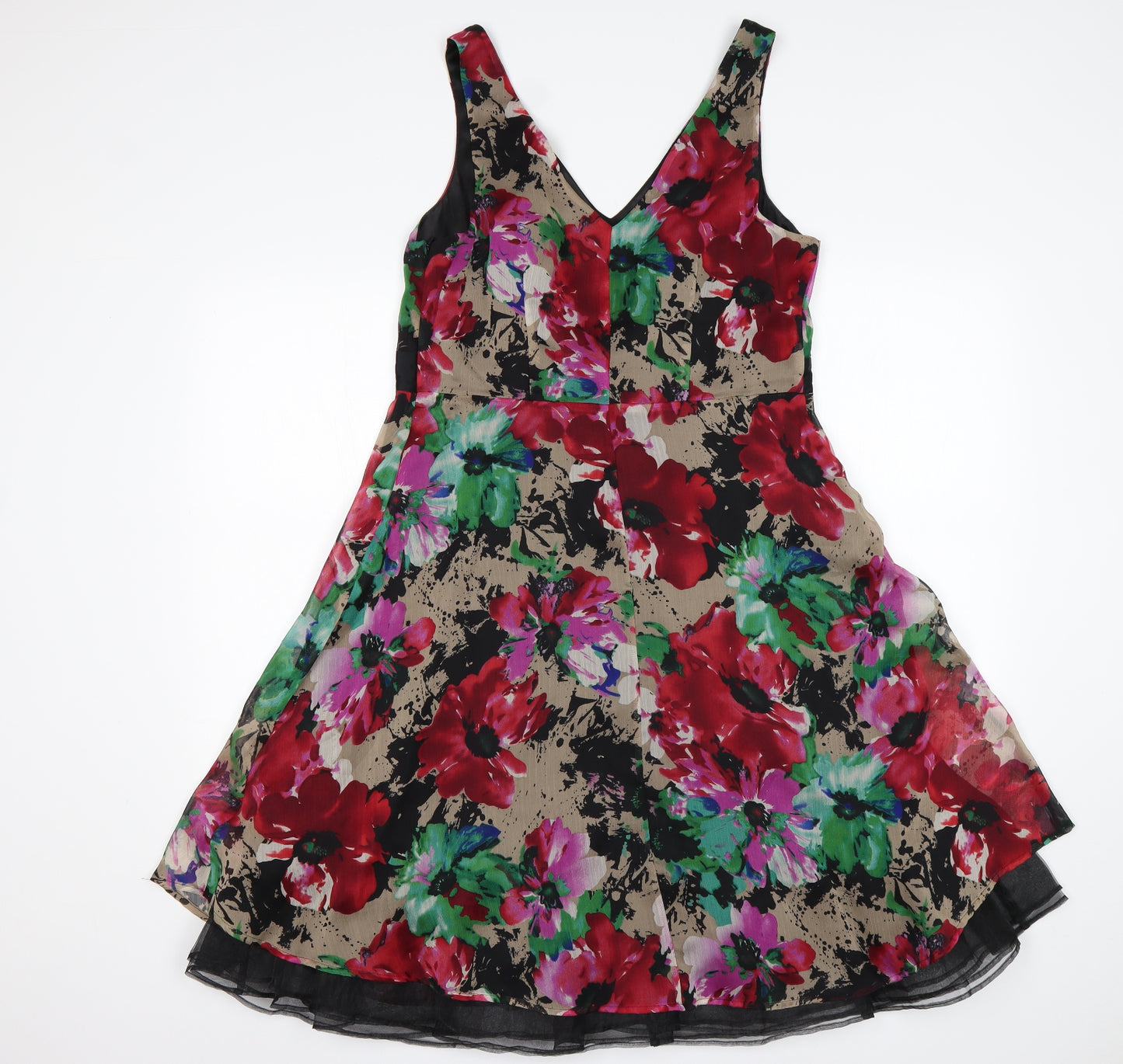 NEXT Womens Multicoloured Floral Polyester A-Line  Size 14  V-Neck