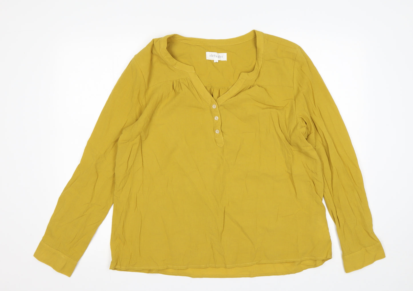 Thought Womens Green  Cotton Basic Blouse Size 18 V-Neck