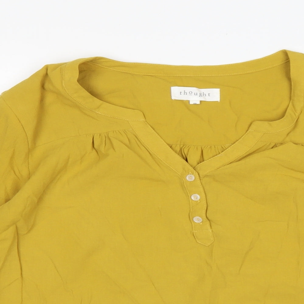 Thought Womens Green  Cotton Basic Blouse Size 18 V-Neck