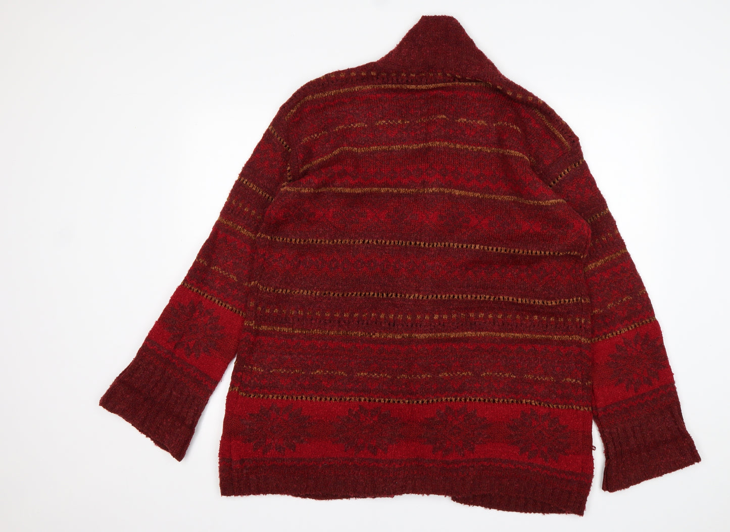 M&S Womens Multicoloured V-Neck Fair Isle Acrylic Cardigan Jumper Size 14