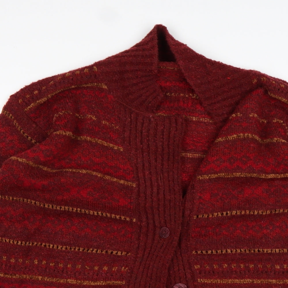 M&S Womens Multicoloured V-Neck Fair Isle Acrylic Cardigan Jumper Size 14