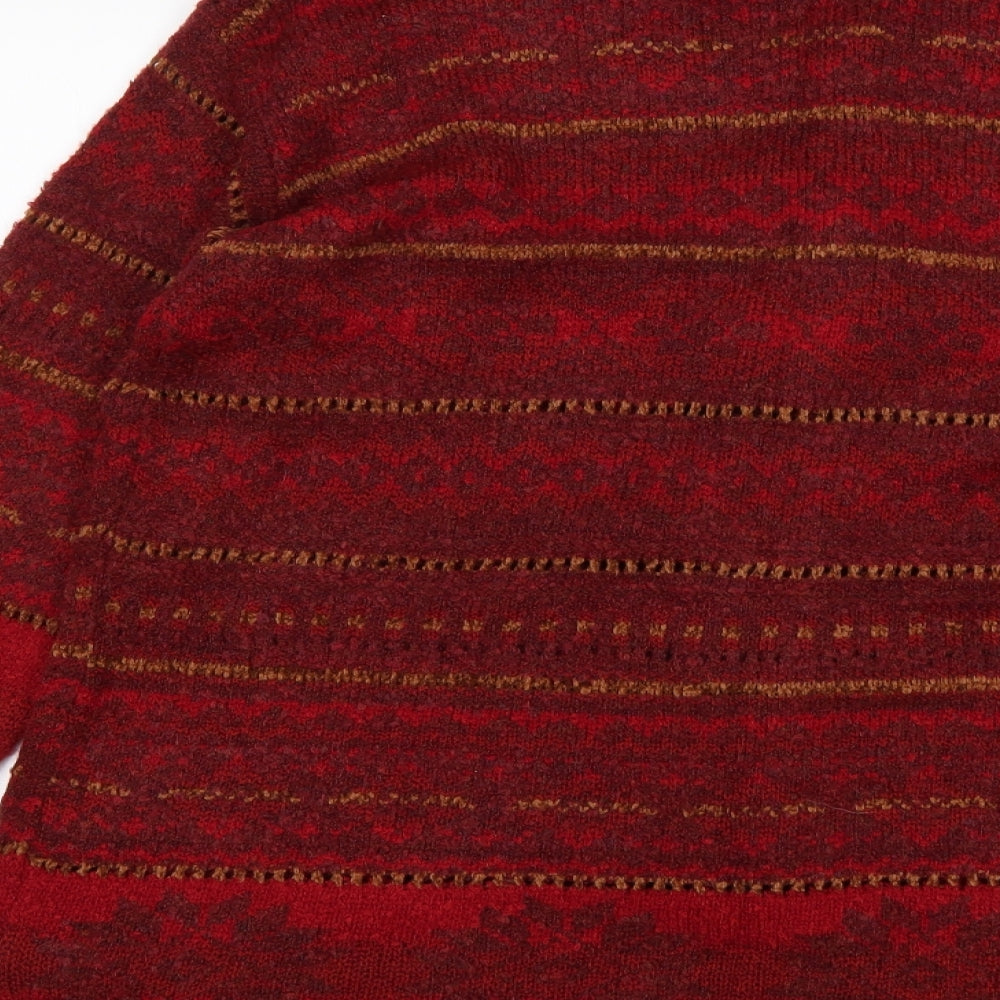 M&S Womens Multicoloured V-Neck Fair Isle Acrylic Cardigan Jumper Size 14