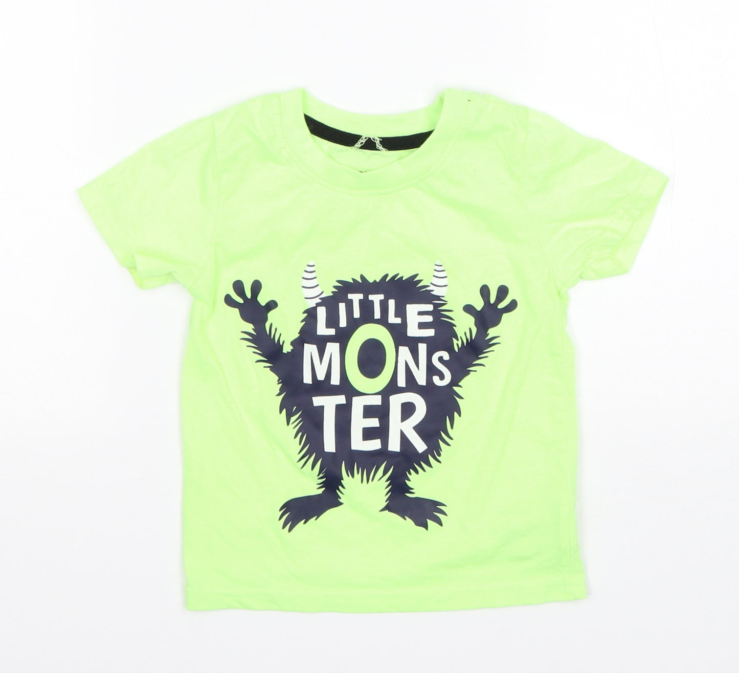Primark Boys Green  Polyester Basic T-Shirt Size 18-24 Months Round Neck
