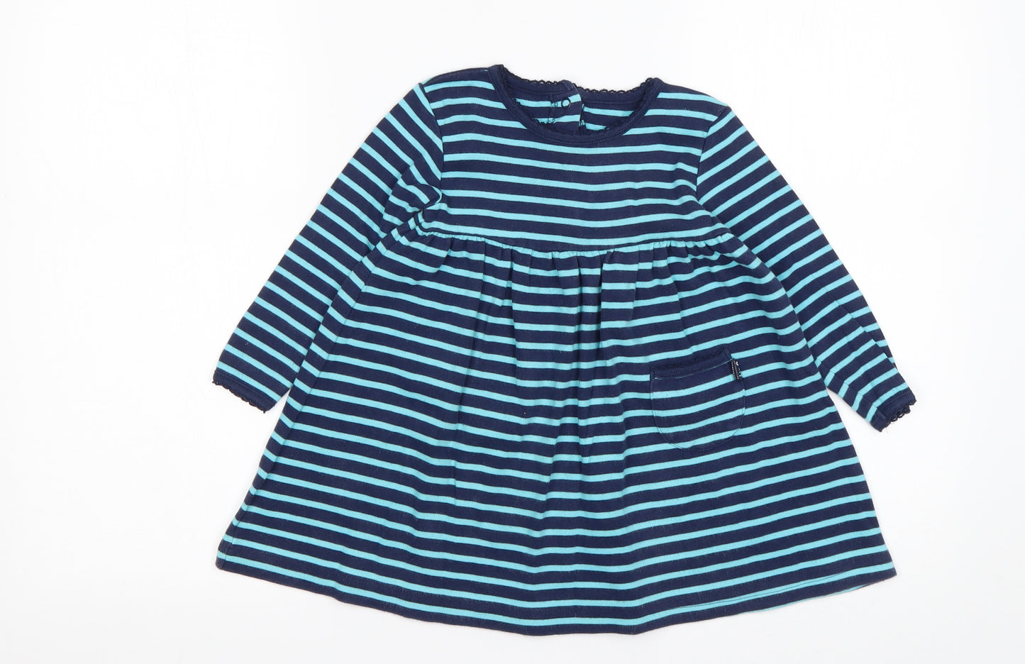 JoJo Maman Bébé Girls Multicoloured Striped Cotton Jumper Dress  Size 18-24 Months  Round Neck