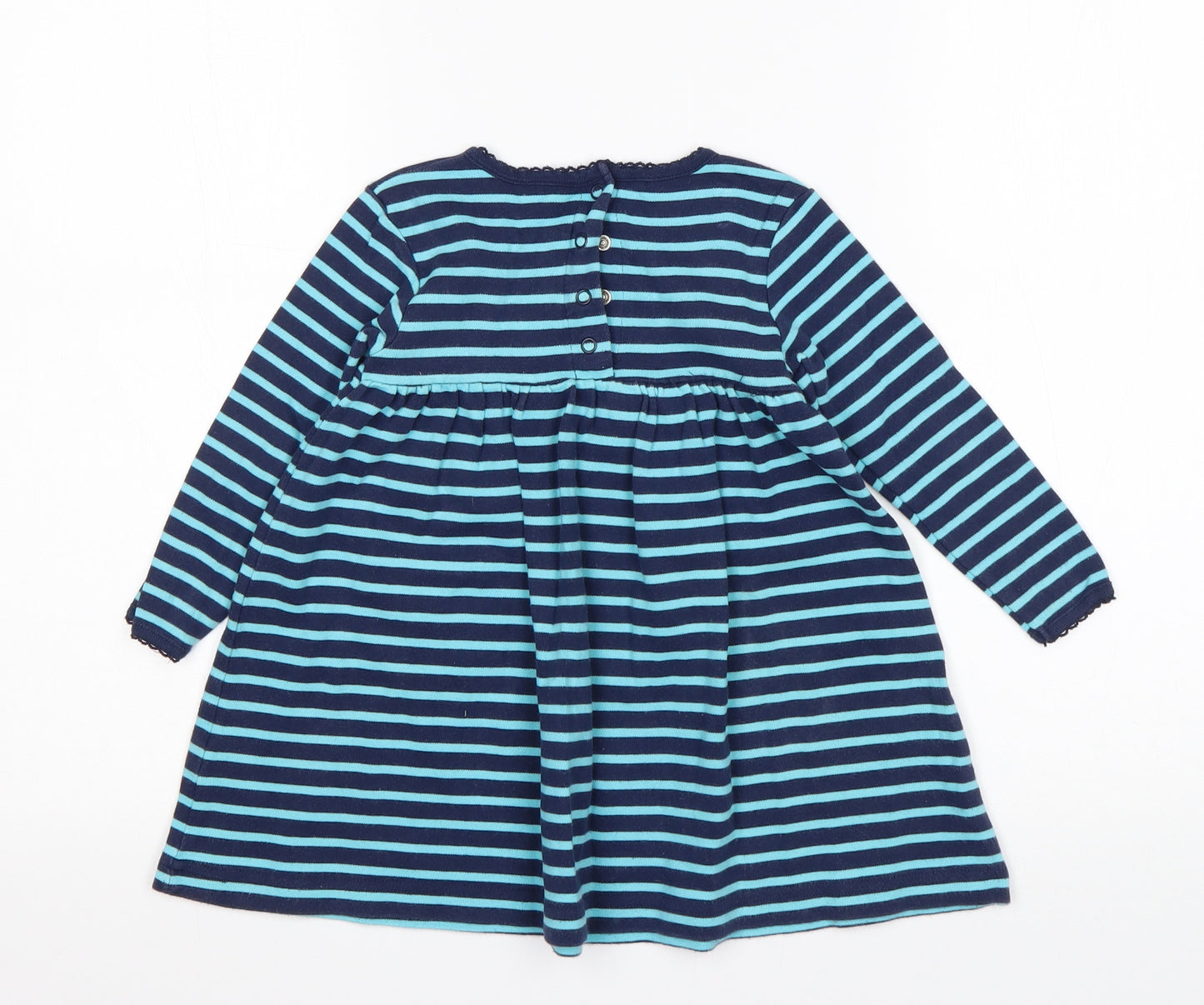 JoJo Maman Bébé Girls Multicoloured Striped Cotton Jumper Dress  Size 18-24 Months  Round Neck