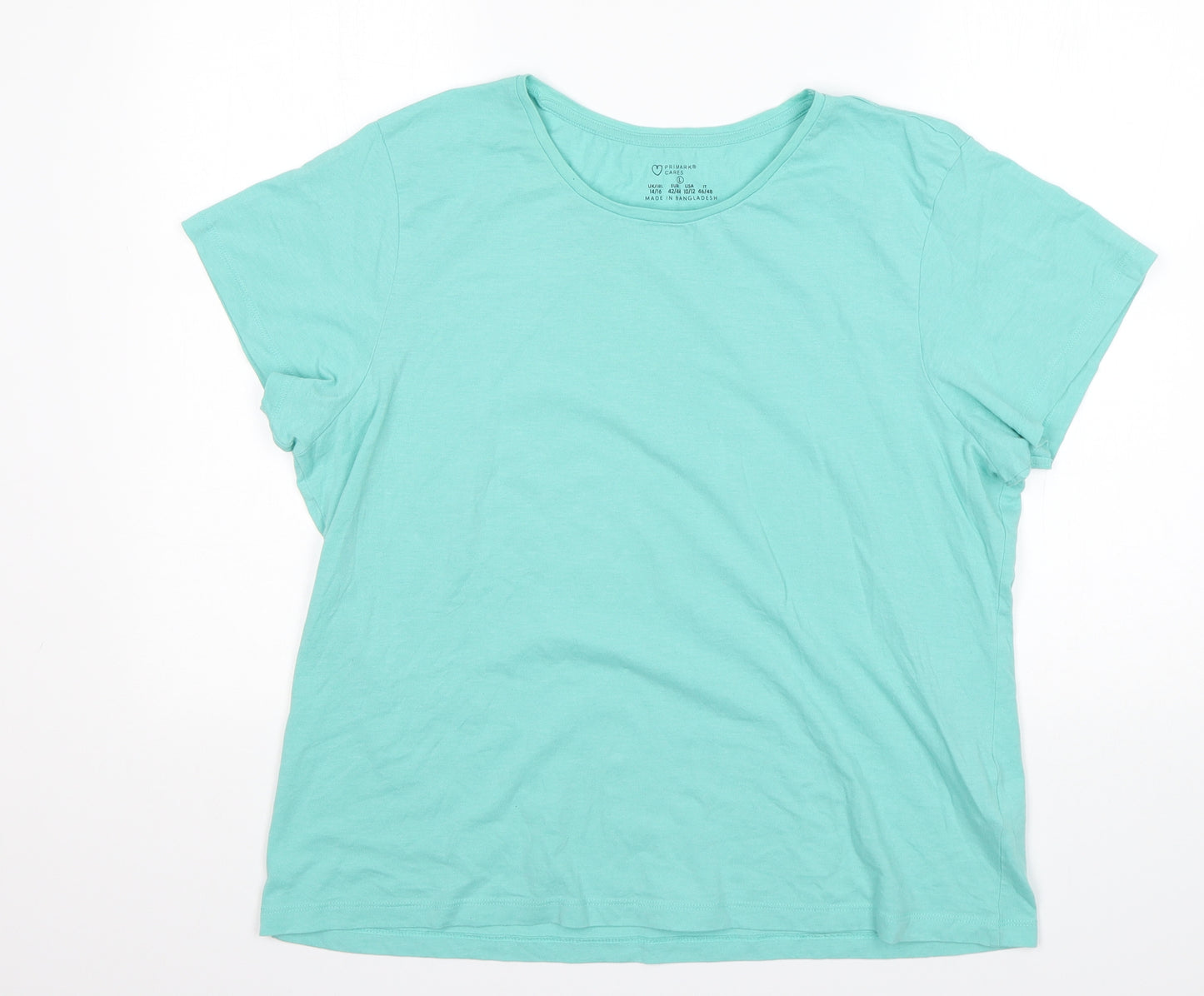 Primark Womens Green  Cotton Basic T-Shirt Size L Round Neck