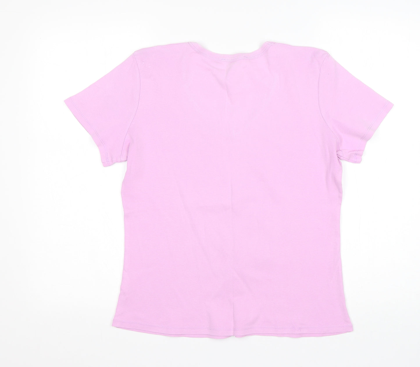 M&S Womens Pink  Cotton Basic T-Shirt Size 16 V-Neck