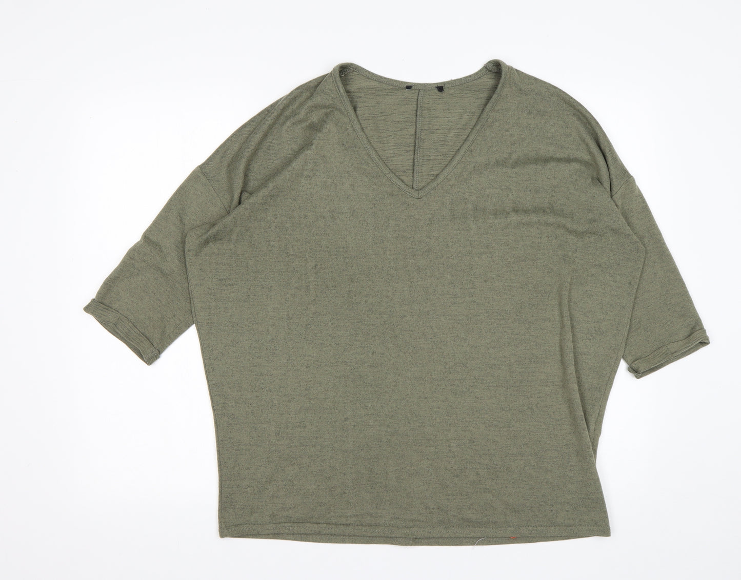 New Look Womens Green V-Neck  Polyester Pullover Jumper Size M