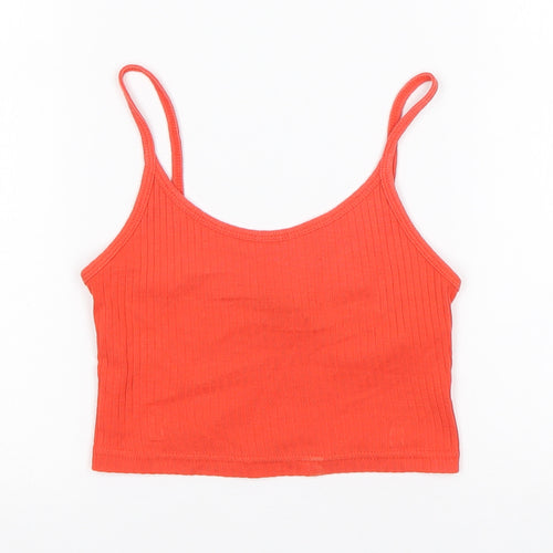 Topshop Womens Orange  Cotton Cropped Tank Size 4 Round Neck