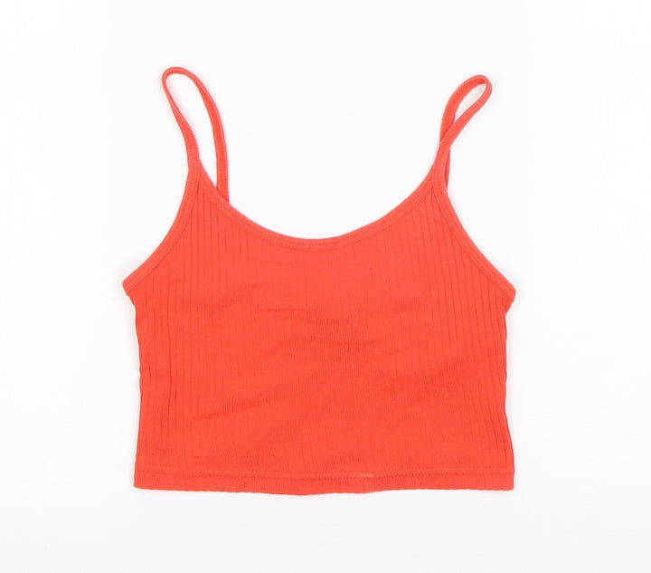 Topshop Womens Orange  Cotton Cropped Tank Size 4 Round Neck