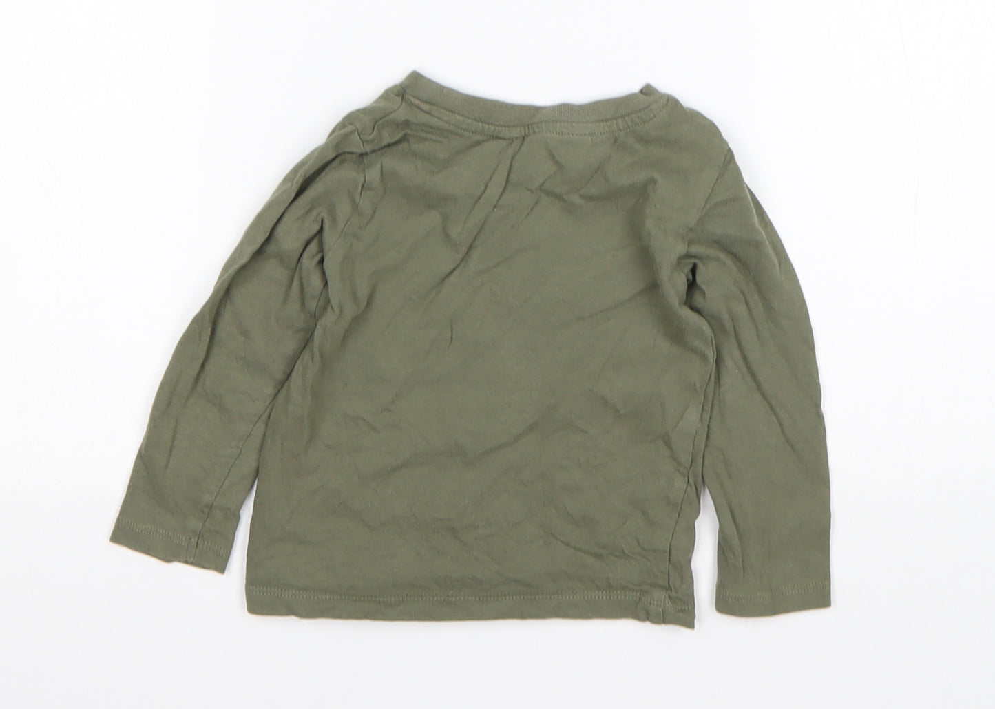 Primark Boys Green  Cotton Basic T-Shirt Size 12-18 Months Round Neck