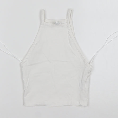 H&M Womens White  Cotton Cropped Tank Size 2XS Square Neck