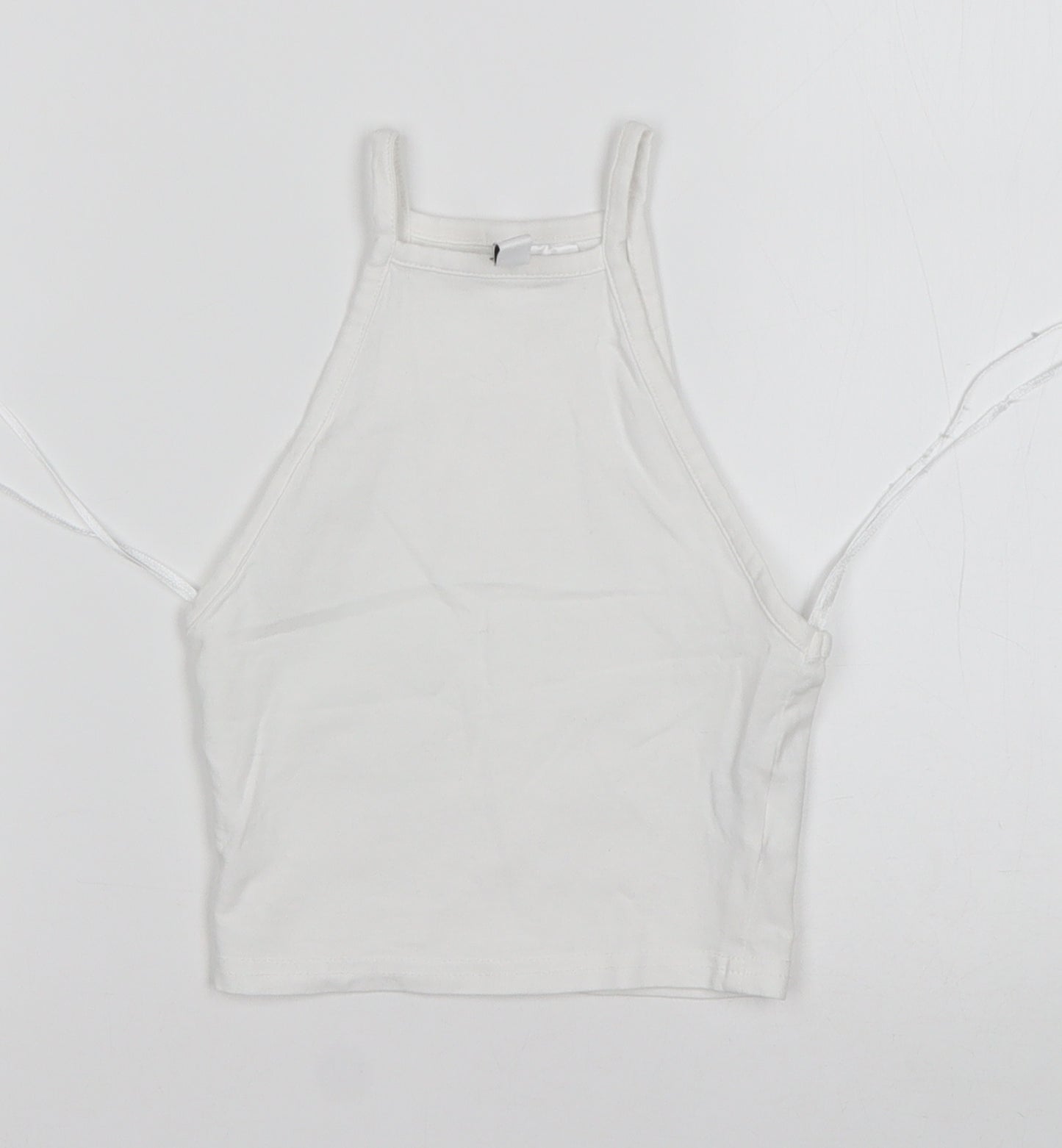H&M Womens White  Cotton Cropped Tank Size 2XS Square Neck