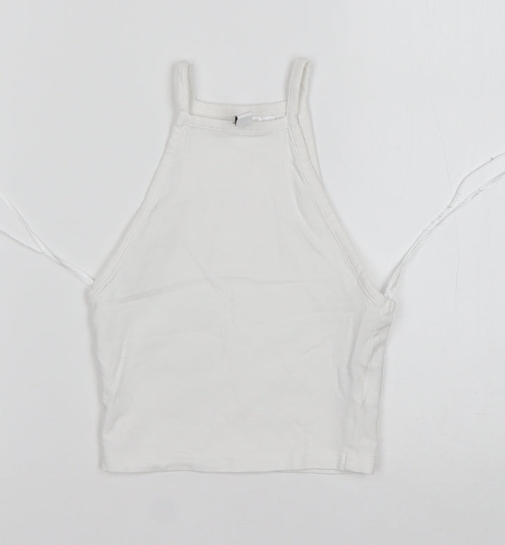 H&M Womens White  Cotton Cropped Tank Size 2XS Square Neck