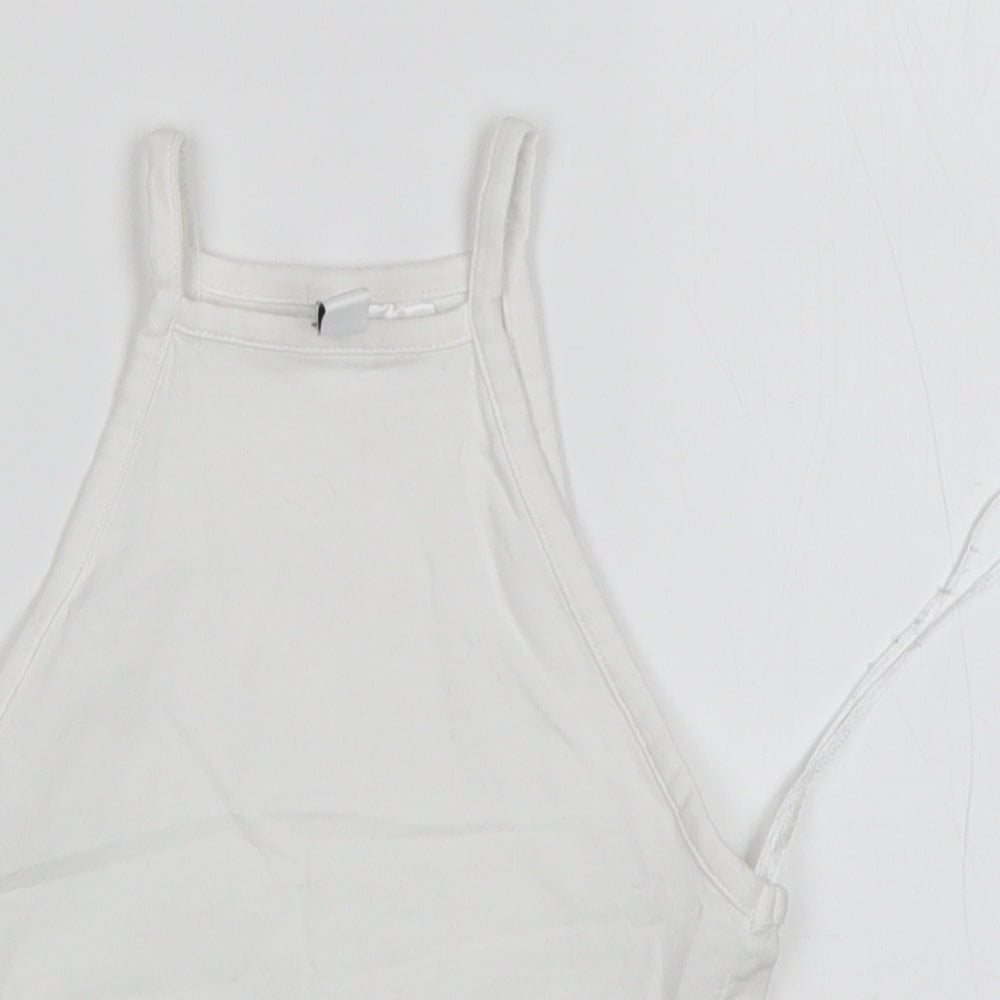 H&M Womens White  Cotton Cropped Tank Size 2XS Square Neck