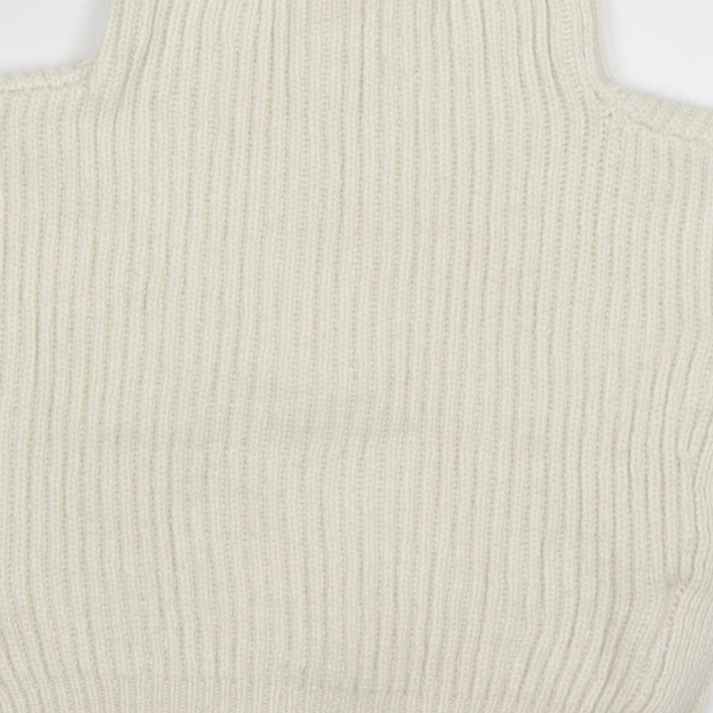 H&M Womens Beige Mock Neck  Polyester Vest Jumper One Size   - Cropped