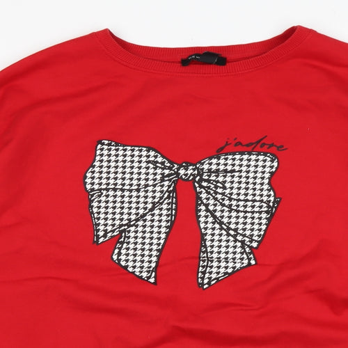 New Look Womens Red  Cotton Pullover Sweatshirt Size M