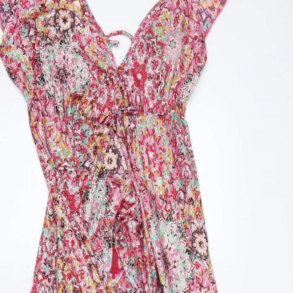 Preworn Womens Multicoloured Floral Rayon A-Line  Size 10  V-Neck