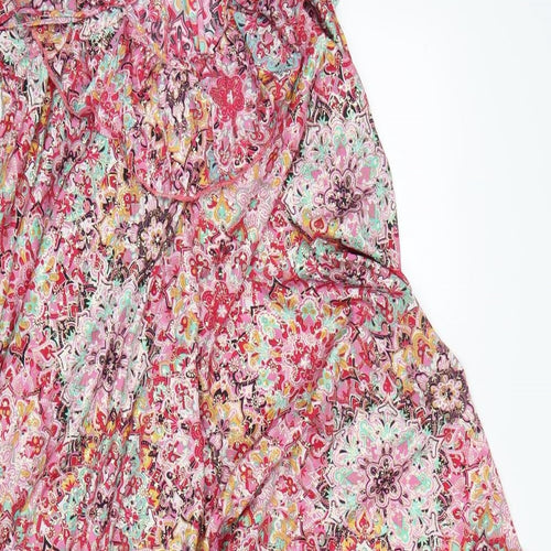 Preworn Womens Multicoloured Floral Rayon A-Line  Size 10  V-Neck
